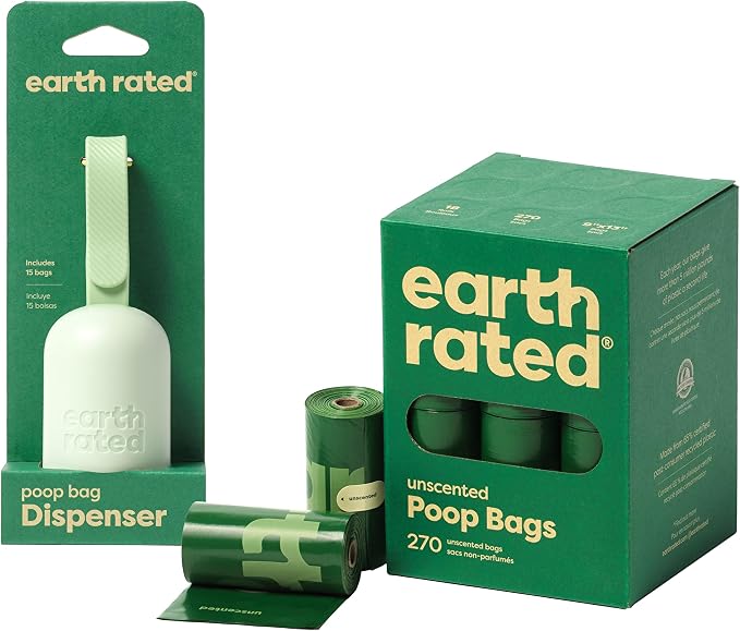 Earth Rated Perfect Dog-Walking Bundle - Includes 1 Poop Bag Dispenser and 270 Leak-Proof Extra Thick Waste Bags, Unscented