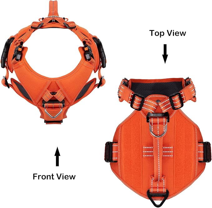 ICEFANG GN8 Tactical Dog Harness for X-Large Dogs,No Pull Dog Vest | Control Handle,Reflective,Adjustable,Hook-and-Loop Panel,3 Leash Clips,Soft Padded,,Orange,X-Large
