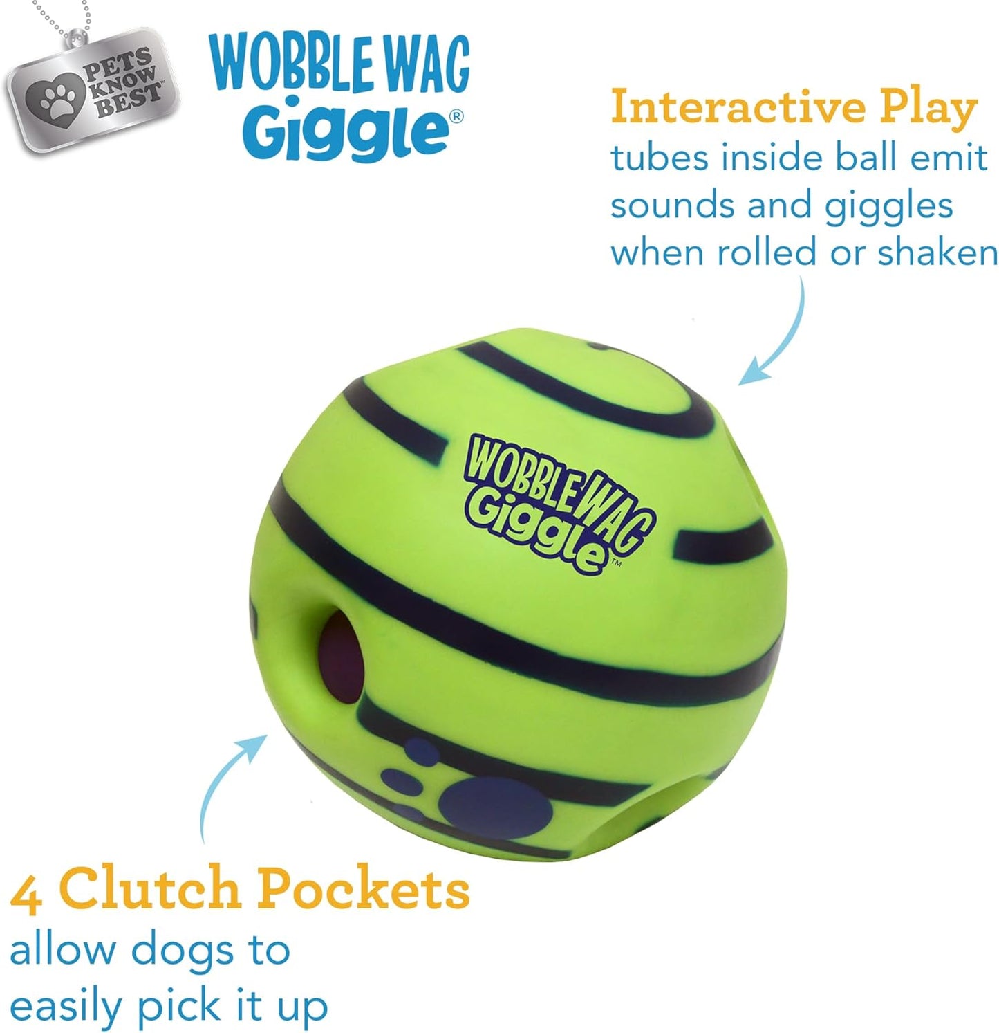 Wobble Wag Giggle Ball | Rolling Enrichment Toy for Fun Playtime, Interactive Play for Indoor or Outdoor, Keeps Dogs & Puppies Large, Medium or Small Busy & Moving, As Seen on TV | Pack of 1