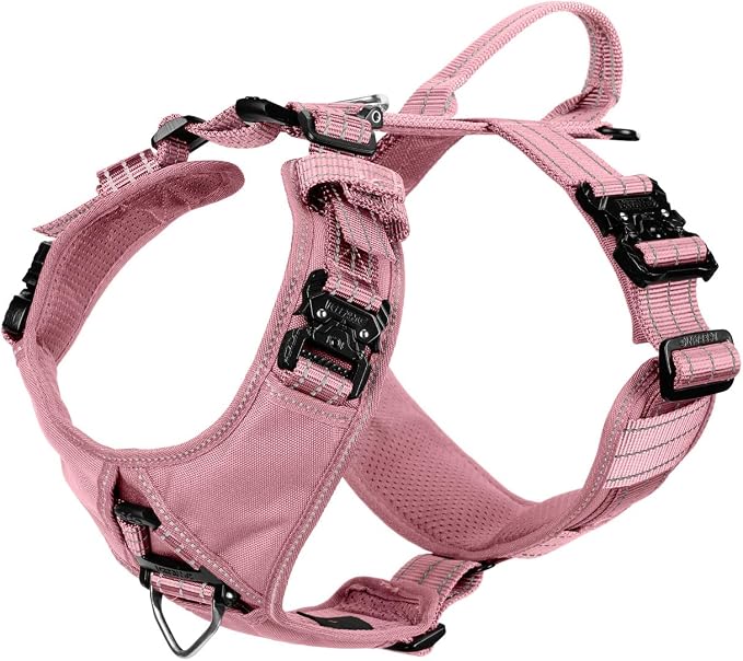 ICEFANG Dog Halter Harness with Metal Buckles,Dog Strap Vest for Large Dogs | Control Handle,Summer-Cooling,Reflective,Front Hook,Adjustable,Soft Padded,No Pull,Pink,Large