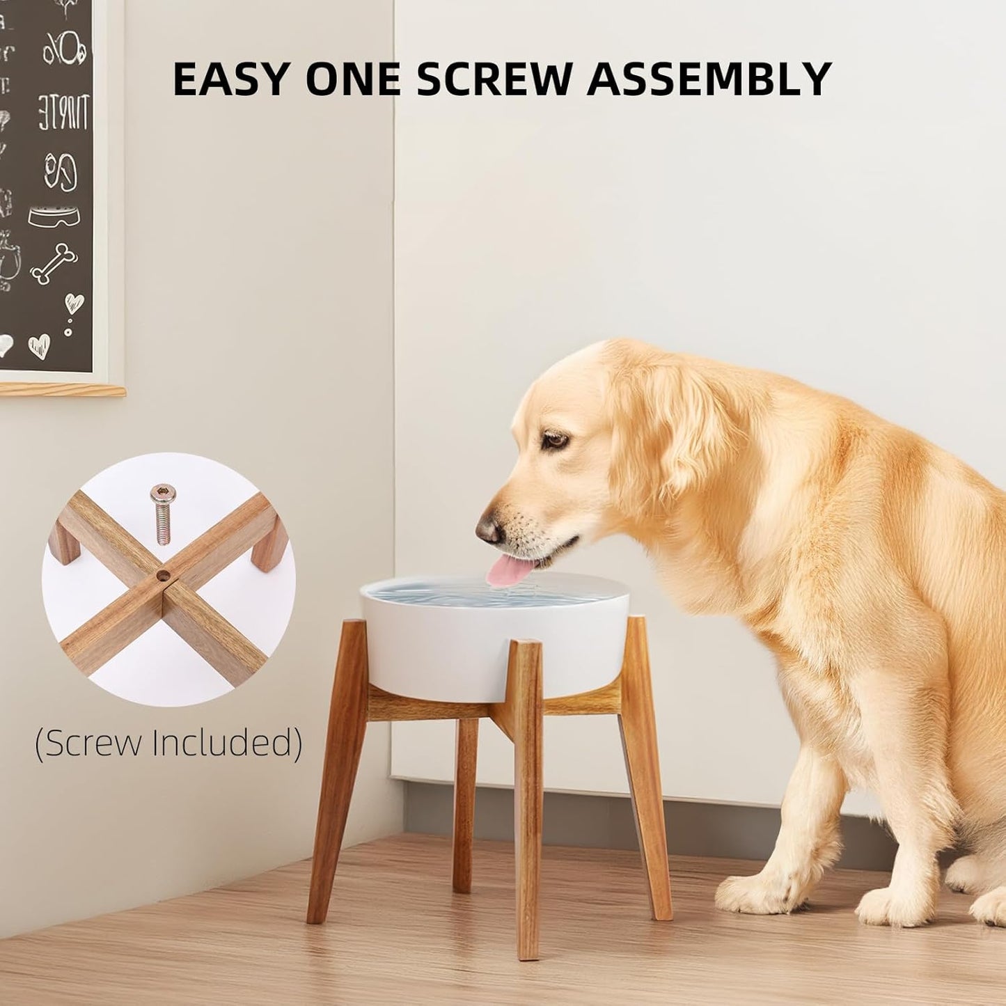 Elevated Dog Bowl Stand, Xlarge Raised Dog Bowl Station for Large Breed Pets, Dog Bowl Holder Fits Up to 11-inches Width,14-inches Height, for Water Fountain and Dishes, Acacia Wooden, Stand Only