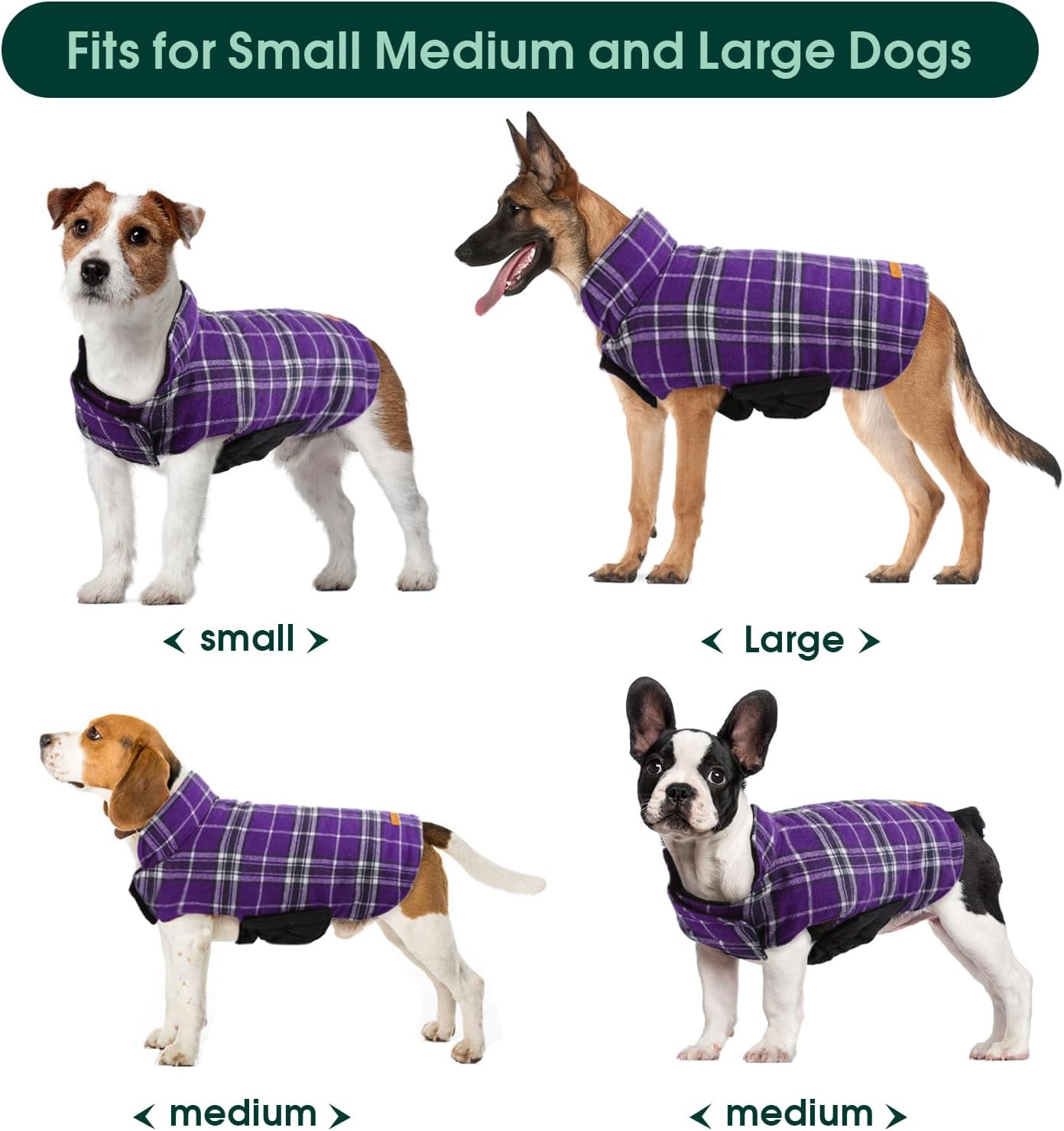 Kuoser Waterproof Dog Coat, Reversible Dog Jacket for Large Dogs, Adjustable Durable Doggie Winter Coat for Groowing Puppies Warm Puppy Cold Weather Apparel, Purple L
