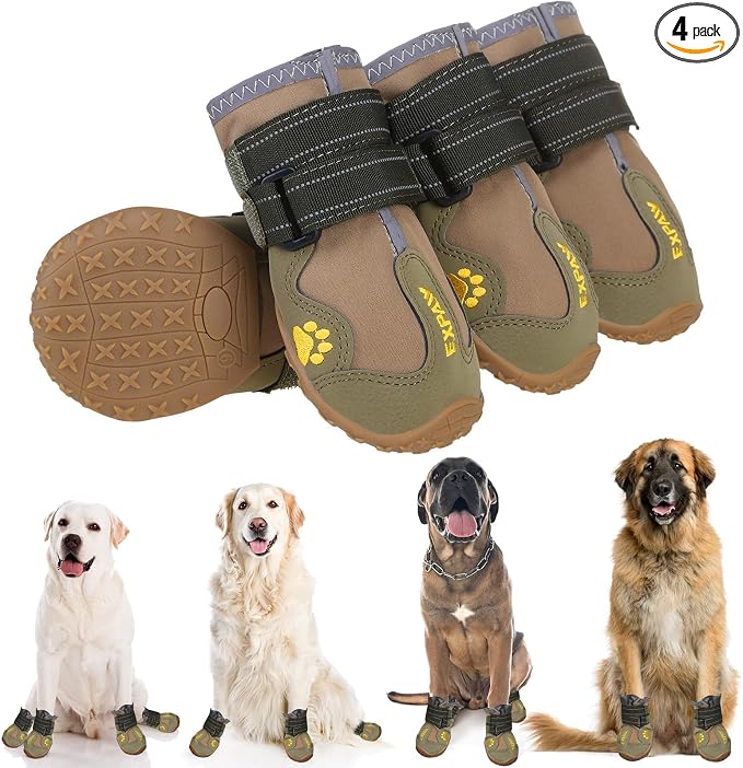 EXPAWLORER Anti-Slip Dog Shoes - 4PCS Waterproof Dog Boots with Reflective Straps for Outdoor Hiking, Dog Paw Protectors for Hot Pavement Winter Snow, Non Slip Dog Booties for Small Medium Large Dogs