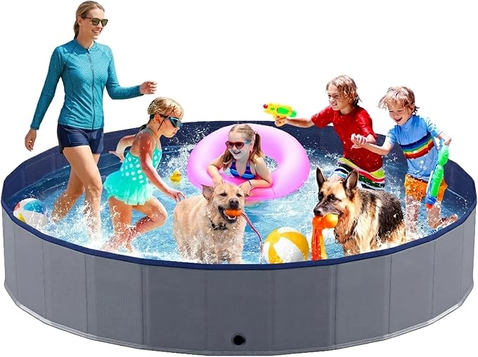 Niubya Portable Dog Pool, Foldable Pet Swimming Pool, Anti-Slip Collapsible Pet Bathtub, Hard Plastic Bath Pool for Pets Dogs and Cats, 88 x 16 Inches