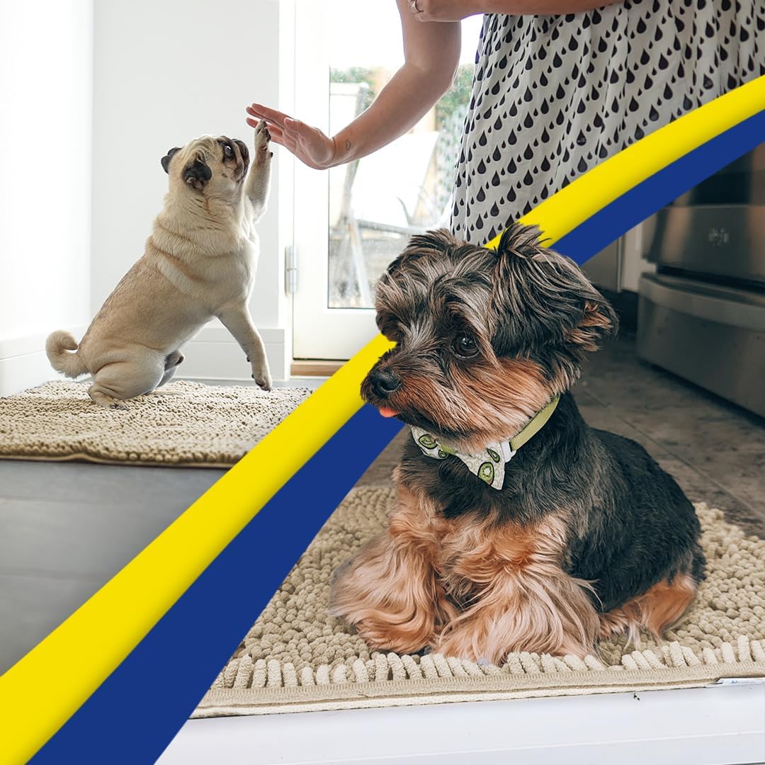 Muddy Mat® Shown on TV – Super Absorbent Microfiber Dog Door Mat for Muddy Paws, Non-Slip Washable Pet Rug, Quick Dry Chenille Entryway Carpet, Machine Washable Indoor Outdoor mat, Beige 59"x24"