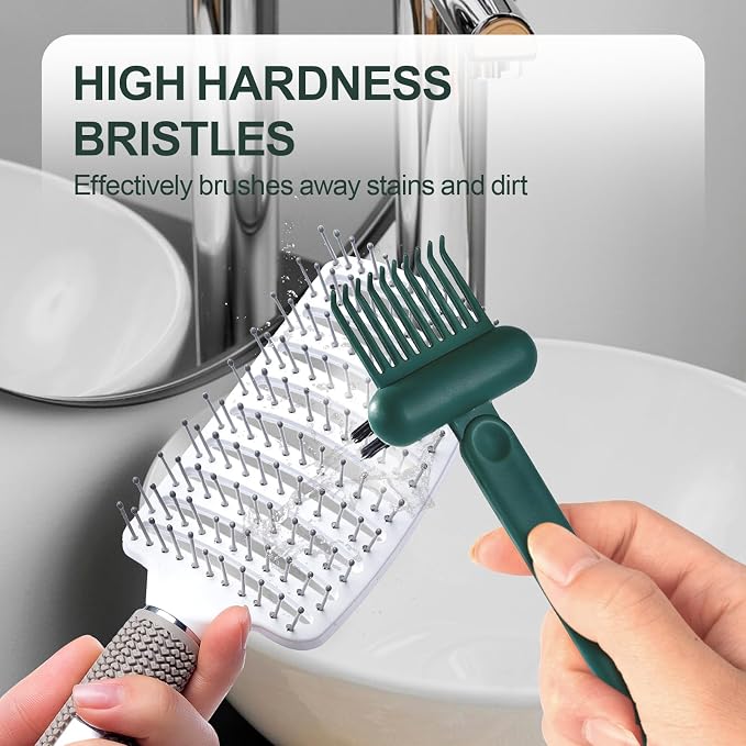 2 Pack Hair Brush Cleaning Tool, 2-in-1 Cleaner Tool, Portable Cleaning Tool Set for Brush Comb Keyboard, Remover Rake for Removing Hair Dust, Home and Salon Use(Sage Green)