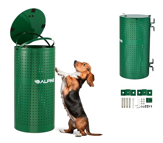Alpine Dog Waste Station Outdoor 13.5 Gallon Commercial Pet Poop Trash Can | Weather Resistant Steel, Floor, Wall or Pole Mounted, for Dog Parks, HOA, Public Areas & Trails, Green