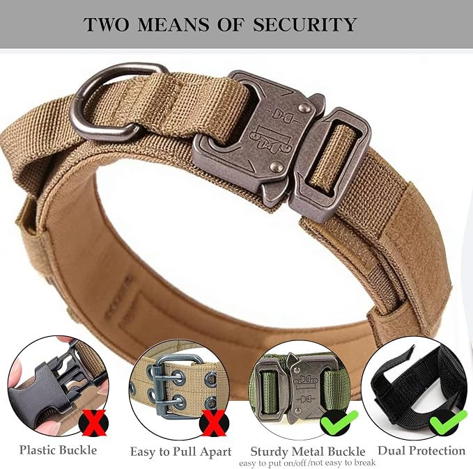 Tactical Dog Collar Adjustable Military Nylon Dog Collar with Control Handle and Heavy Duty Metal Buckle for Medium and Large Dogs (Brown,M)