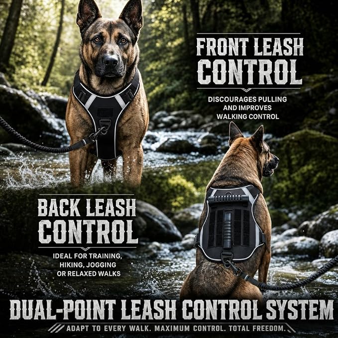 Tactical Dog Harness for Large Dogs, Heavy Duty No Pull Dog Harness with Handle,Adjustable Reflective Service Dog Vest for Walking Hiking Training Army Green L
