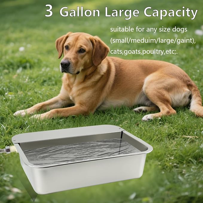 3 Gallon Automatic Dog Water Dispenser 304 Stainless Steel, Large Self-Filling Pet Water Bowl with Float Valve, Auto Animal Waterer for Dogs, Livestock, Horse, Goat, Pig