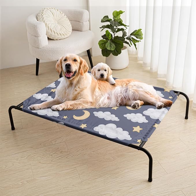 Black Night Cloud Moon Pattern Orthopedic Elevated Dog Pet Bed(47"X31"X9"),with Metal Frame,Breathable Waterproof Dog Kennel,Sleeping Bed for Small Medium Large Dogs Cats,for Home,Outdoor Use