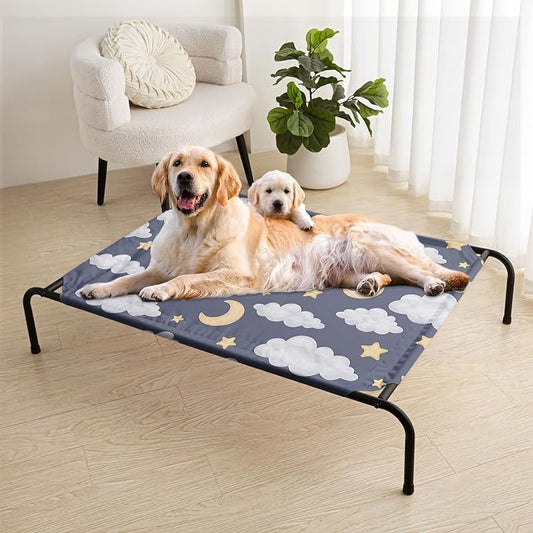Black Night Cloud Moon Pattern Orthopedic Elevated Dog Pet Bed(35"X25"X8"),with Metal Frame,Breathable Waterproof Dog Kennel,Sleeping Bed for Small Medium Large Dogs Cats,for Home,Outdoor Use