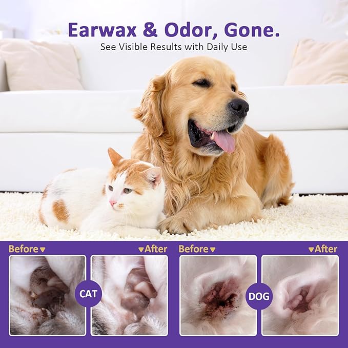 PawBubble Ear Wipes for Dogs and Cats, Dog Ear Finger Wipes, Gentle Ear Cleaner for Wax, Dirt & Odor, Relieves Discomfort & Soothes Ears, Non-Irritating, 50 Count