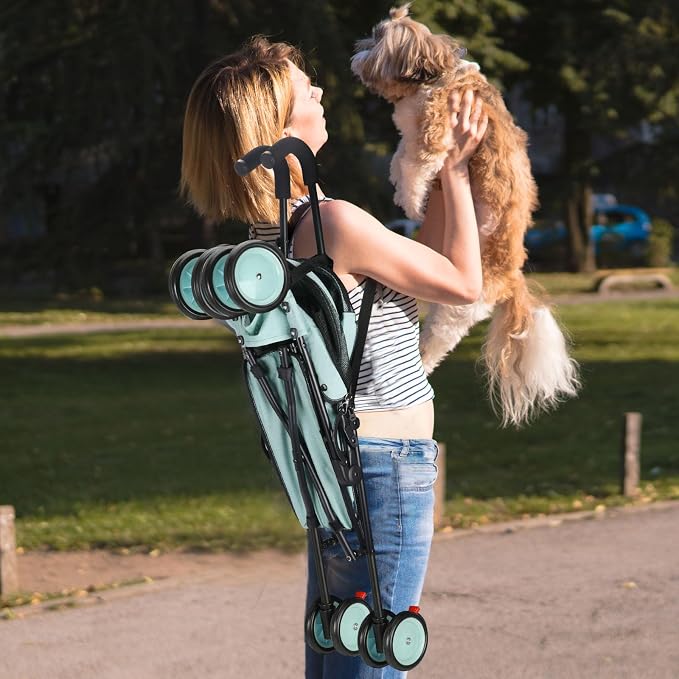 3 in 1 Pet Stroller for Small Dogs and Cats, Foldable Pet Stroller with Cats and Dogs Jogger Travel Strollers, 4 Wheels, Breathable Mesh, Large Capacity, Easy to Carry (Tealblue B)