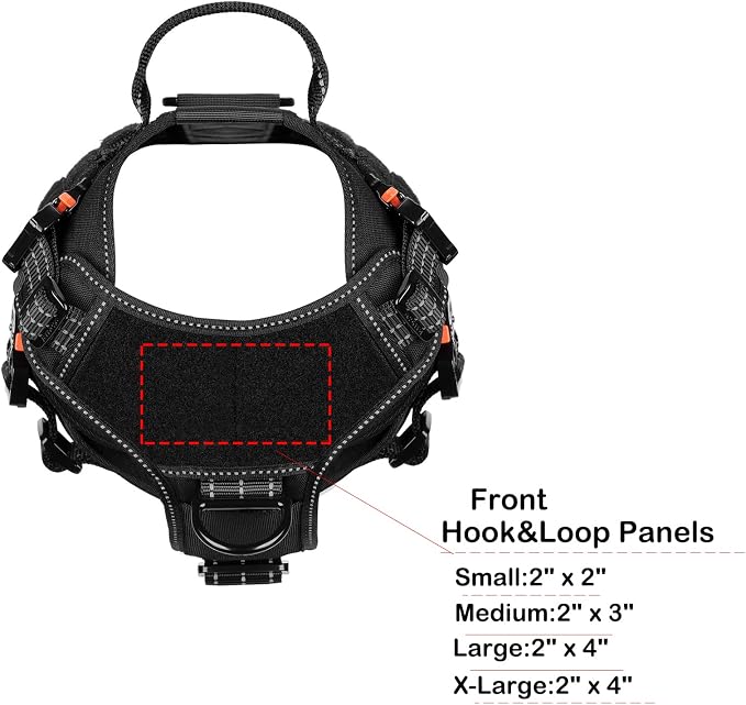 ICEFANG Tactical Dog Harness for Medium Dogs,Full Metal Buckles Dog Vest | with MOLLE, Reflective,Adjustable,2 Leash Clips,Control Handle,No Pull,Soft Padded,Black,Medium