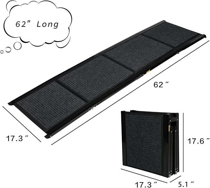 Ashfield & Harkness: Felt Dog Ramp - 63 x17, Black, Foldable & Portable, Metal Frame, Non-Slip, Stairs Alternative for Car-SUV-Truck, Pets 250lbs Cap