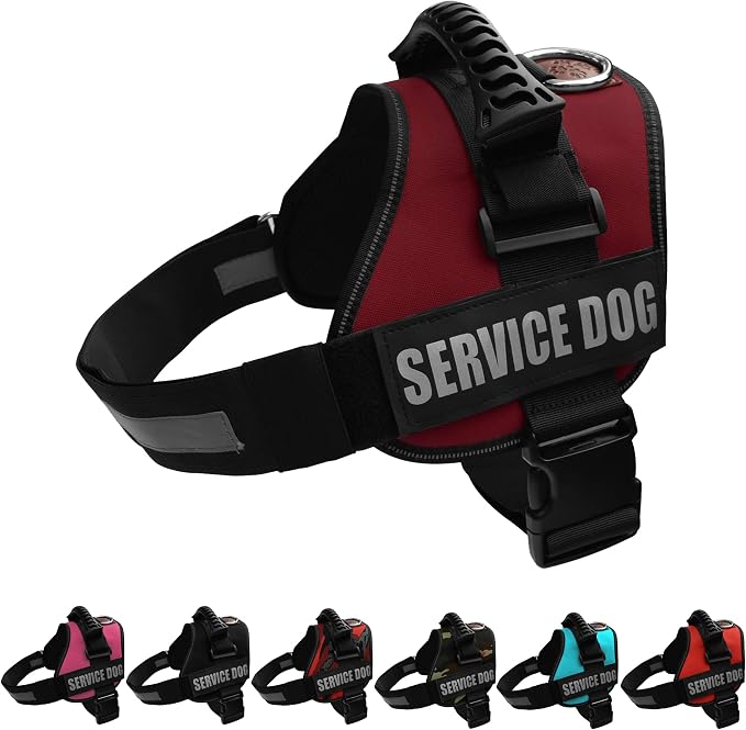 AALBCORP Service Dog Vest Harness – Reflective Service Animal Vest, No-Pull Harness with Handle & Mesh Padding – Sizes XXS-XL for Puppies – 2 Removable Service Patches Included (Extra Large, Maroon)