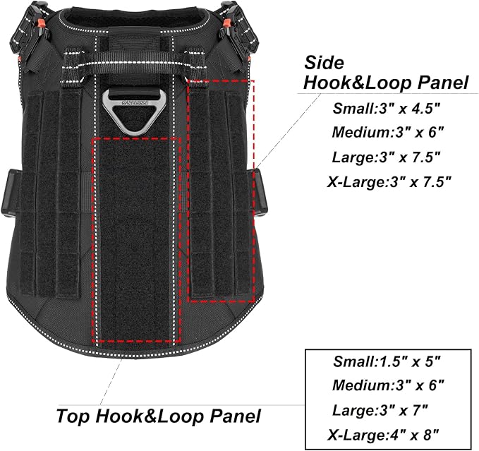 ICEFANG Tactical Dog Harness,for X-Large Dogs,Reflective No Pull Dog Vest | with Control Handle, Adjustable,Front Hook,2 Leash Clips,No Choke,Soft Padded,MOLLE Panel,Black,X-Large