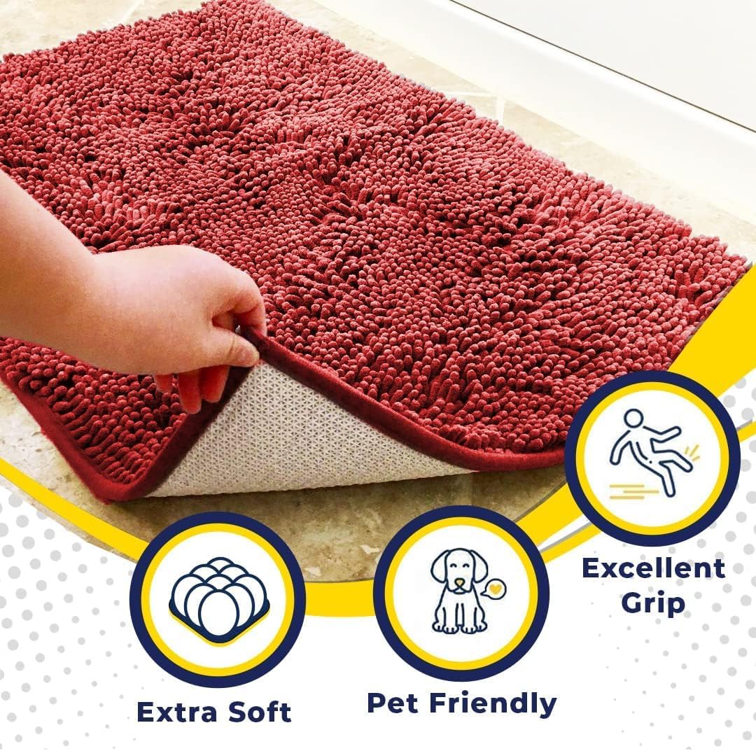 Muddy Mat® Shown on TV – Super Absorbent Door Mat Indoor, Microfiber Quick Dry Chenille Entryway Rug, Non-Slip Front Door Mat, Indoor Mats for Entryway, Machine Washable Pet Rug, Red 36"x60"