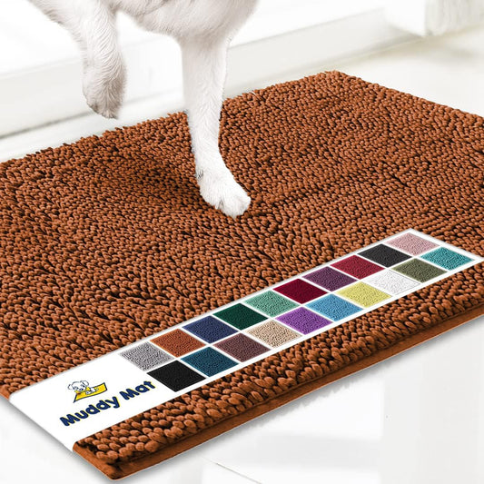 Muddy Mat® AS-SEEN-ON-TV Highly Absorbent Microfiber Door Mat and Pet Rug, Non Slip Thick Washable Area and Bath Mat Soft Chenille for Kitchen Bathroom Bedroom Indoor and Outdoor - Orange 24" x 72"