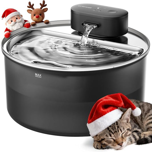 oneisall Cat Water Fountain Stainless Steel Tray: 108oz/3.2L Wireless Pet Fountain for Cats Indoor, Battery Operated Automatic Water Dispenser for Drinking, Ultra Quiet Motion Sensor, BPA-Free