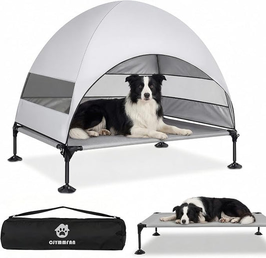 Elevated Dog Bed with Upgraded Canopy, Raised Outdoor Dog Tent with Powerful Anti-Slip Feet, Portable Pet Cot with Larger Shade, Raised Cooling Bed for Camping, Backyard, Beach, Poolside
