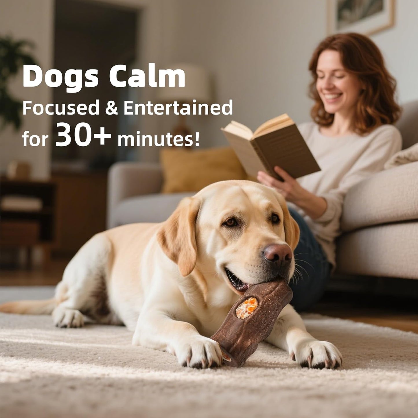 Tree Stump Dog Puzzle Toy for Medium/Large Dogs – Interactive Chew Toy with Frozen Treat Molds & Peanut Butter Grooves, Tree Trunk Bully Stick Holder for Dogs, Fits Various Bully Sticks