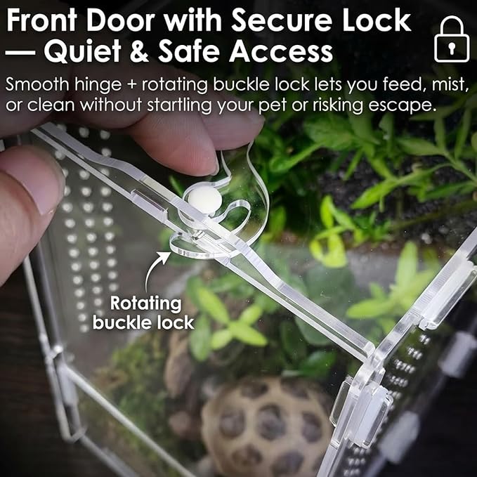 Acrylic Jumping Spider Enclosure: Arboreal Tarantula Enclosure | Front Opening Reptile Terrarium for Gecko Praying Mantis Snail - Lockable Dual-Side Ventilation Bug Habitat for Desk Decor