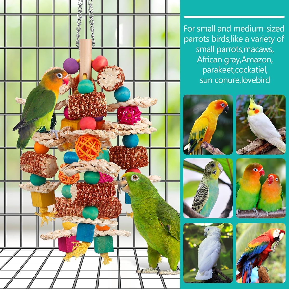 lovyoCoCo Parrot Toys Bird Toys Natural Corn Cob Bird chew Toys for Small and Medium-Sized Macaws,African Grey,Cockatoos,Amazon Parrots,Parakeet,Cockatiel,Sun Conure, Lovebird with Wooden Blocks