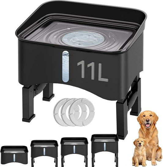 UPSKY 2.9Gal No Spill Dog Water Bowl, 4 Height Adjustable Elevated Bowl with Slow Drinking Feeder for Senior Dogs, Anti-Splash Floating Disk & Filter, Large Capacity for Large Dogs & Multi-Pet Homes