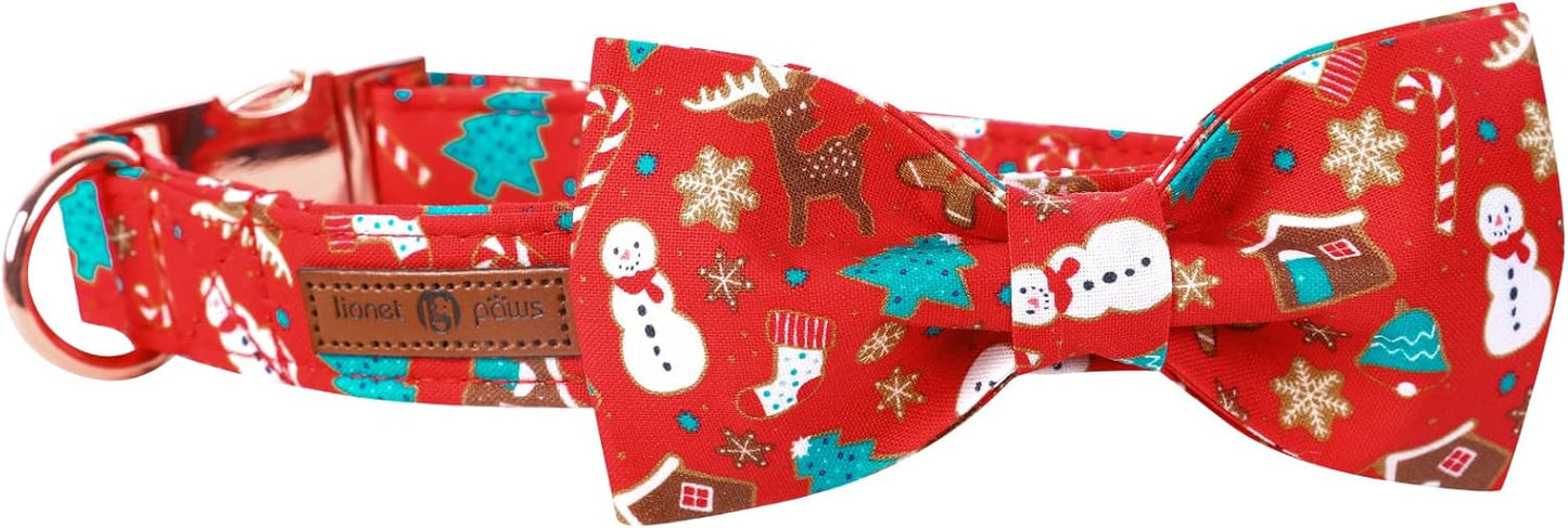 Lionet Paws Christmas Dog Collar with Bowtie, Dog Bowtie Collar with Metal Buckle for Dogs, Adjustable Comfortable Dog Collar Girl Boy Gift, L, Neck 16-24 in