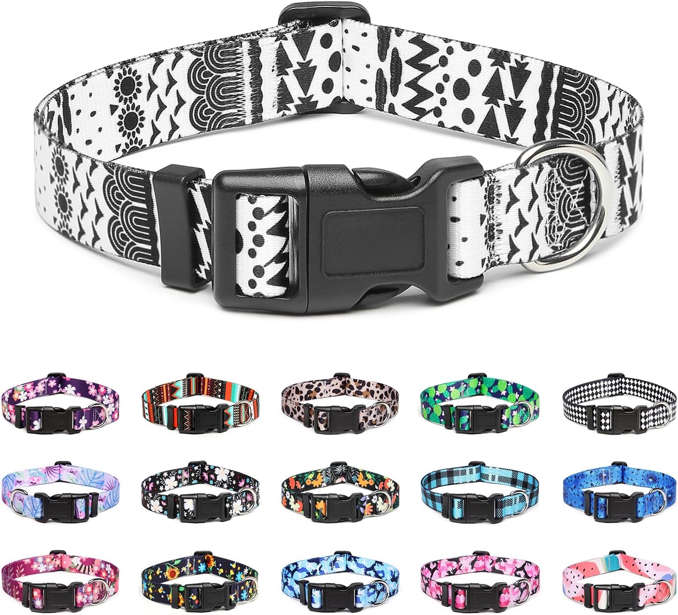 Mercano Adjustable Dog Collar - Special Design Patterns, Soft Nylon Comfortable Durable Pet Collar for Small Medium Large Dogs (M, Black White B)