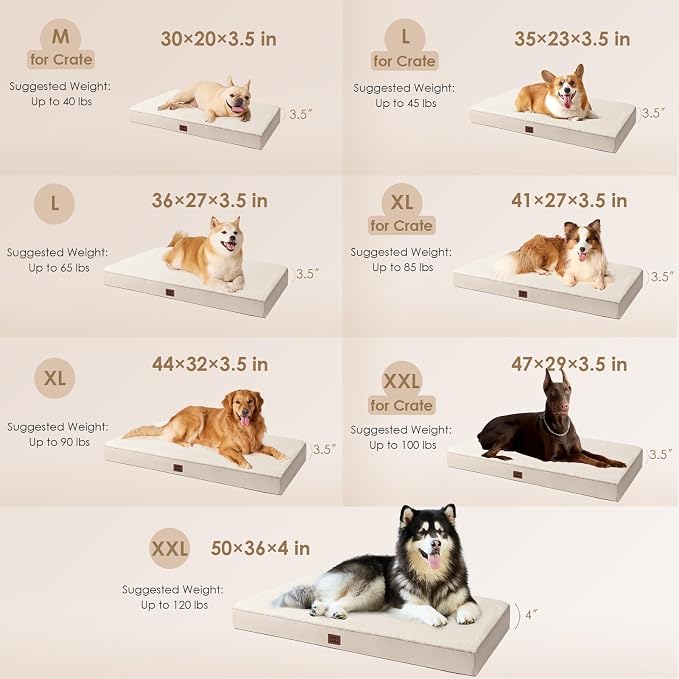 EHEYCIGA Orthopedic Dog Bed Large with Removable Washable Cover, 47IN Camel | Egg Crate Foam Support, Durable Oxford fabric, Non-Slip Bottom, Machine Washable, Soft Waterproof Plush Pet Bed Mat For Crate