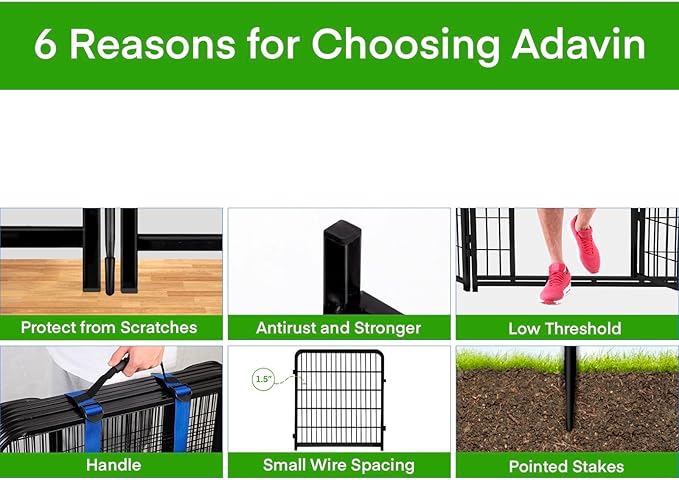 ADAVIN Tall Garden Fence Wide Door Low Threshold, 54 inch High 10 Panels Total 22.1 Ft(L), Black Heavy Duty Metal Dog Fencing for Yard or Camping,Suitable for Indoor Pet Fence or Outdoor Dog Fencing