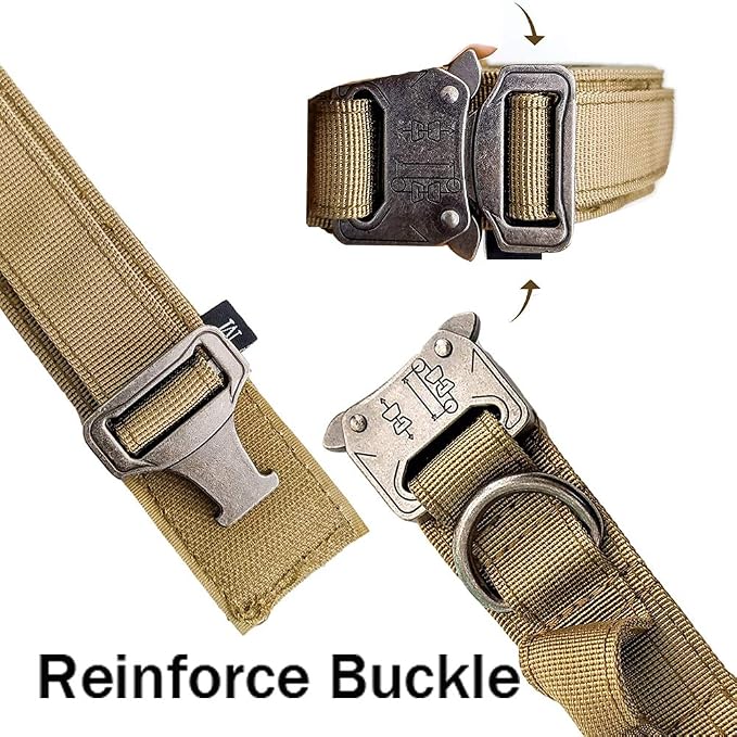 Tactical Dog Collar and Leash Set for Large Dogs with Control Handle，Brown | 1000D Heavy-Duty Nylon Fabric,Quick-Release Metal Buckle,Adjustable Fit,Soft-Padded Webbing,D-Ring,for Training & Hiking,M
