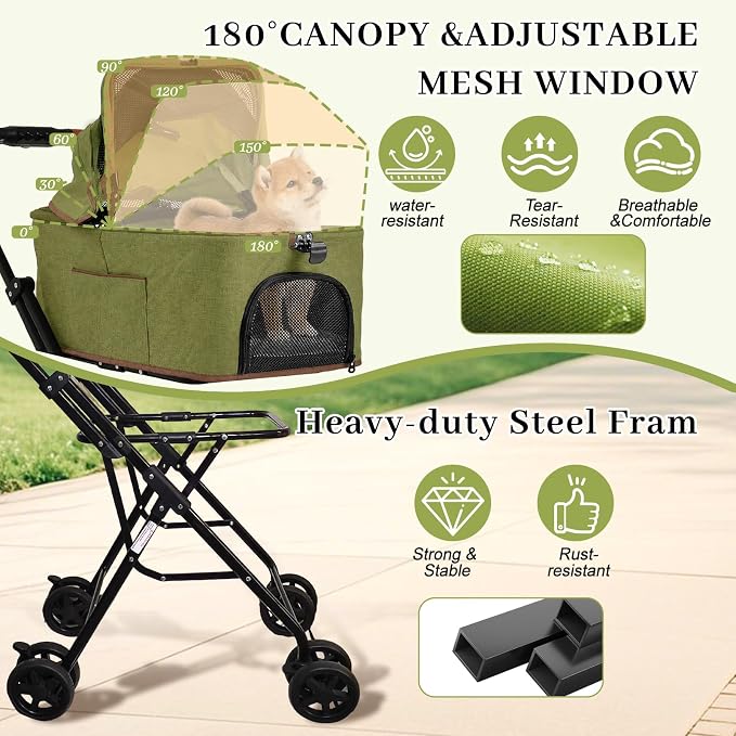 Double Pet Stroller, Foldable Dog Stroller with Detachable Carriers, All-Terrain Wheels, Cup Holder, Storage Bag, for Medium Dogs up to 20 lbs