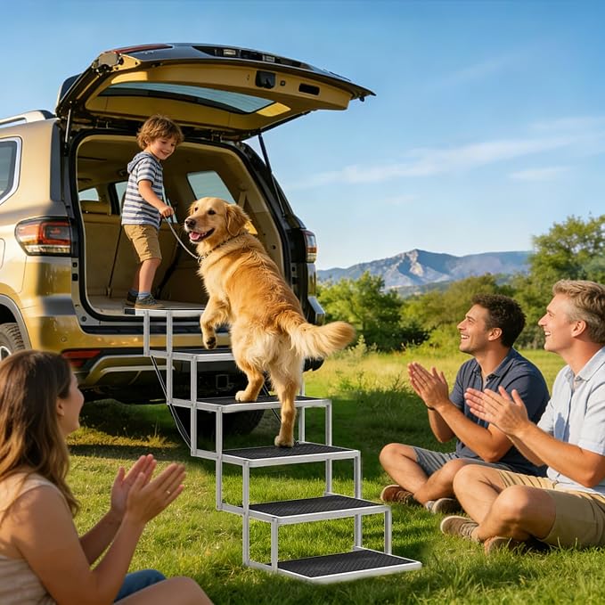Dog Steps for Car & SUV – 6-Step Foldable Pet Stairs for Large Dogs, Non-Slip Heavy-Duty Plastic Dog Stairs, Lightweight & Portable Vehicle Access, Great Alternative to Dog Ramp for Truck