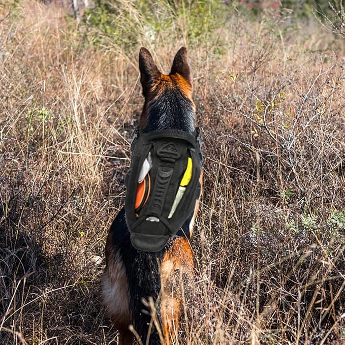 Tactical Dog Backpack Harness for Large Breed Original Design Metal Buckle Vest with Side Bags Pouches for Service Working Training (Black (Vest only), XL)
