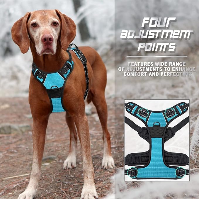 BARKBAY Dog Harness No Pull for Large Dogs Front Back Clips,Dog Vest | Soft Padded No Choke With Handle,Easy On&Off,Adjustable Reflective For Walking Training Running(Blue,XL)