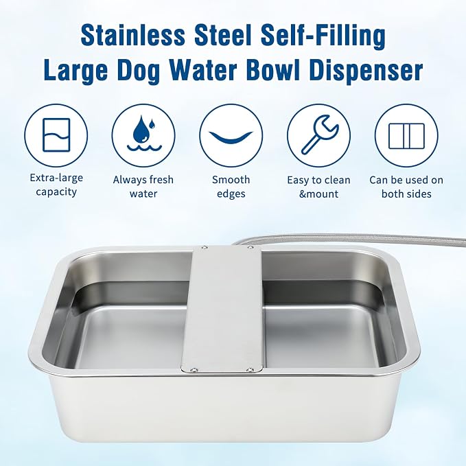 BWOGUE 5 Gal Automatic Dog Water Dispenser, Stainless Steel Bowl for Dogs | Automatic Dog Water Bowl Dispenser, Self-Filling Bowl, Float Valve Control, Outdoor Use, Large Dogs, Cats, Chickens