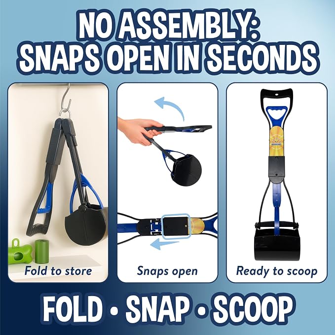 Bodhi Dog Complete Poo Pack- 24" Pooper Scooper, Poop Bags, & Waste Bag Holder, Ideal for Small to XL Pets - Durable, Easy-to-Use, Great for Grass, Gravel, & Outdoor Cleanups (Blue)