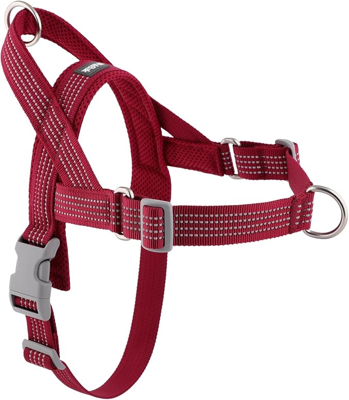No Pull Dog Harness with Handle, Adjustable Soft Mesh Padded Vest | Reflective Walking Harness with Front Clip for Small Medium Large Dogs, Quick Fit No Escape for Training, Red, M