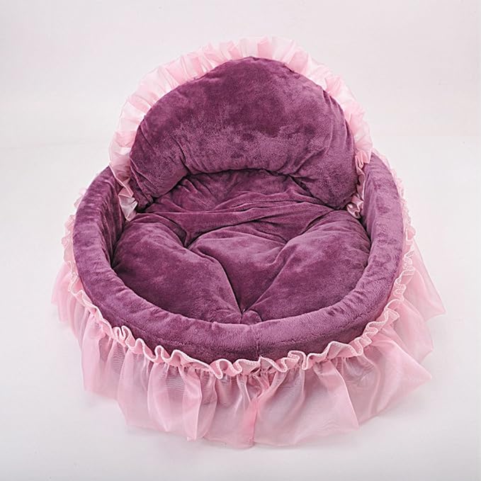 WYSBAOSHU Cute Princess Pet Bed with Removable Mat Dogs Cats Sofa (S, Purple)
