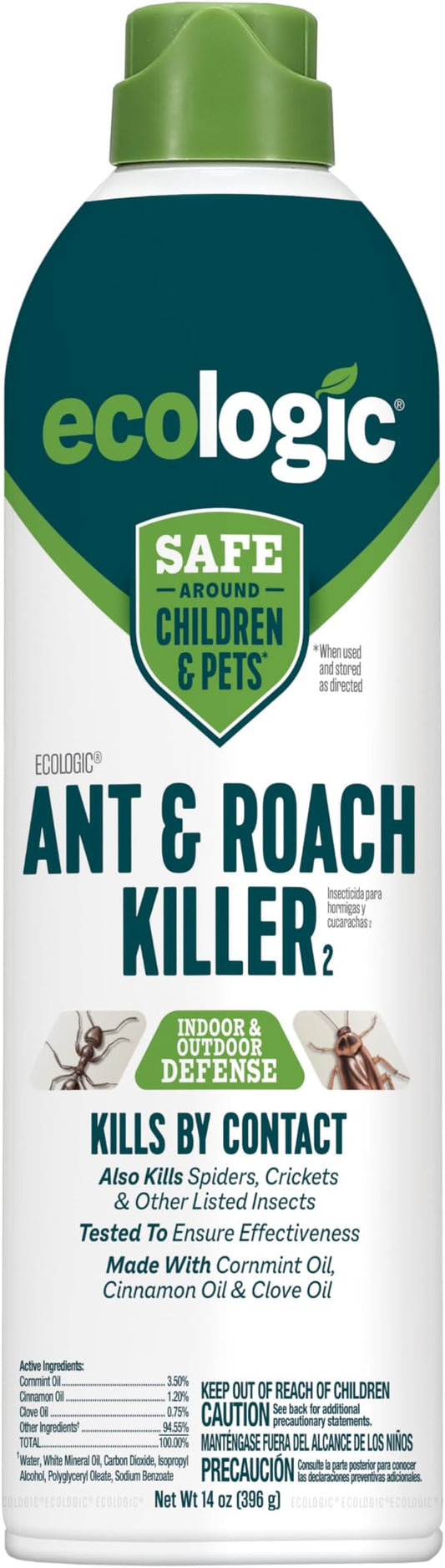 Ecologic Ant & Roach Killer, 14 Ounces, Aerosol Formula Made With Cornmint Cinnamon And Clove Oil Kills Ants, Cockroaches, Crickets And Spiders By Contact For Indoor And Outdoor Defense