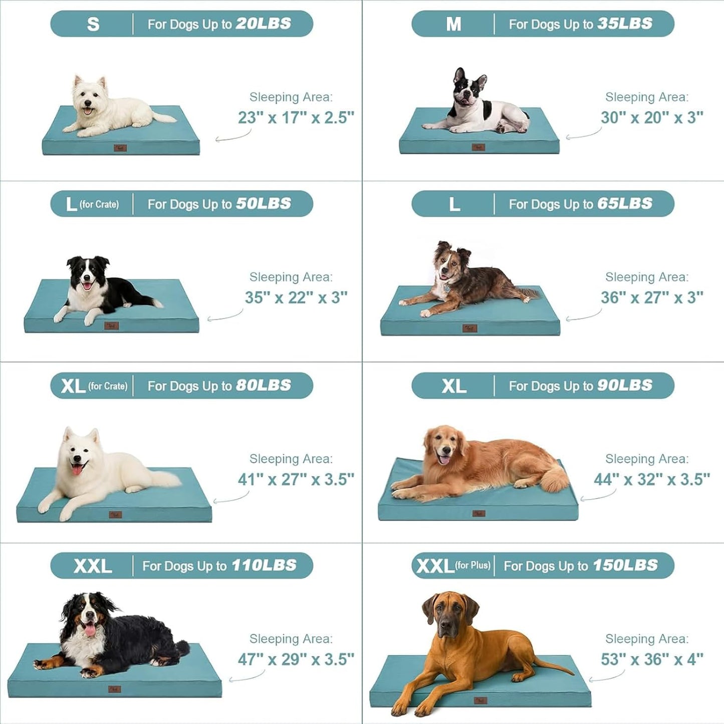 Outdoor Dog Bed for Medium Dogs, Waterproof Dog Crate Bed for Puppy Beds, Orthopedic Egg Crate Foam Pet Bed with Washable and Removable Oxford Cover, Light Blue