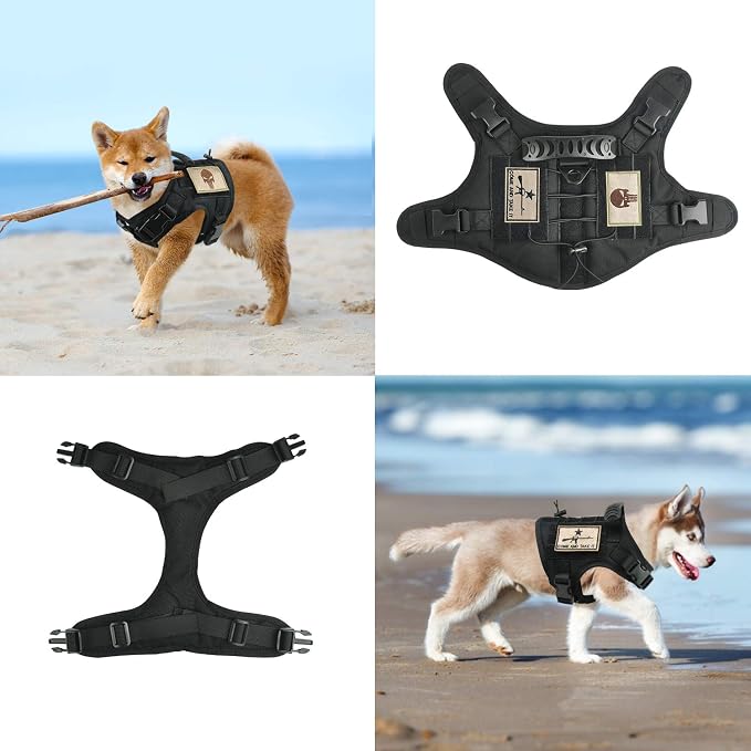 Tactical Dog Vest Harness, Outdoor Training Service Dog Vest Adjustable Military Working Dog Vest with Molle System and Rubber Handle (S=19.7"-22.8" Chest (Adjustable), Black)