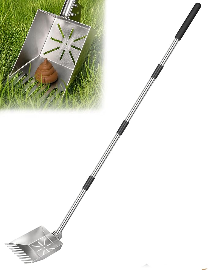 71" Stainless Steel Pooper Scooper, 3-Adjustable Angle Dog Shovel & Rake | Heavy Duty Metal Poop Scoop for Large Dogs with Adjustable Long Handle Outdoor Yard Pet Waste Removal Shovel