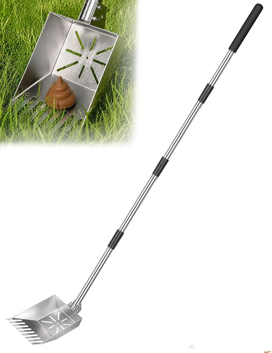 71" Stainless Steel Pooper Scooper, 3-Adjustable Angle Dog Shovel & Rake | Heavy Duty Metal Poop Scoop for Large Dogs with Adjustable Long Handle Outdoor Yard Pet Waste Removal Shovel