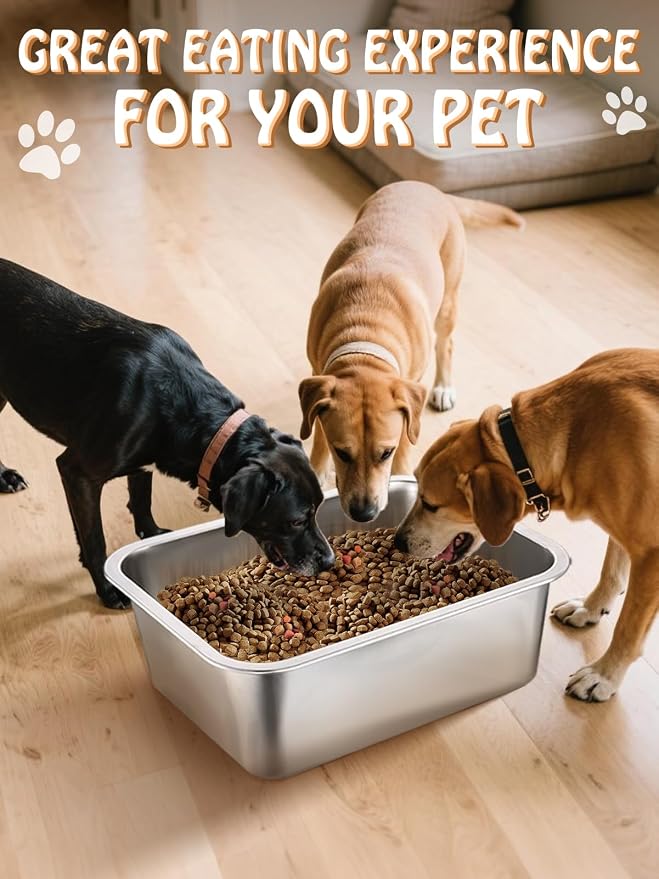 MEWTOGO 4 Gallons Extra Large Capacity Food Grade Stainless Steel Dog Bowls | Dog Water Food Bowl, No Spilling, Durable, Easy to Clean, for X-Large Multiple Large Breed Dogs Indoor Outdoor