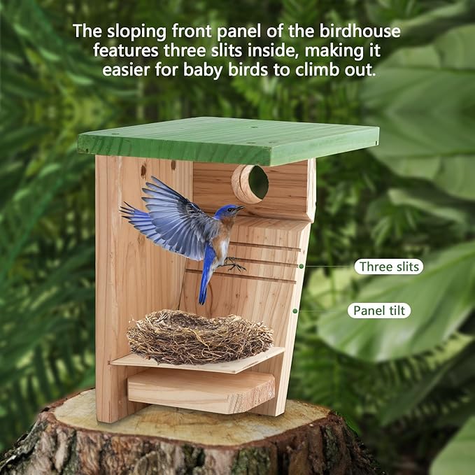 3/4 inch Thick Cedar Bird Houses with Metal Predator Guard, Nesting Box Birdhouse for Easy Cleaning, Wooden Bluebird Houses for Outside, Outdoor Wild Bird Watching, Swallow Wren Chickadee…